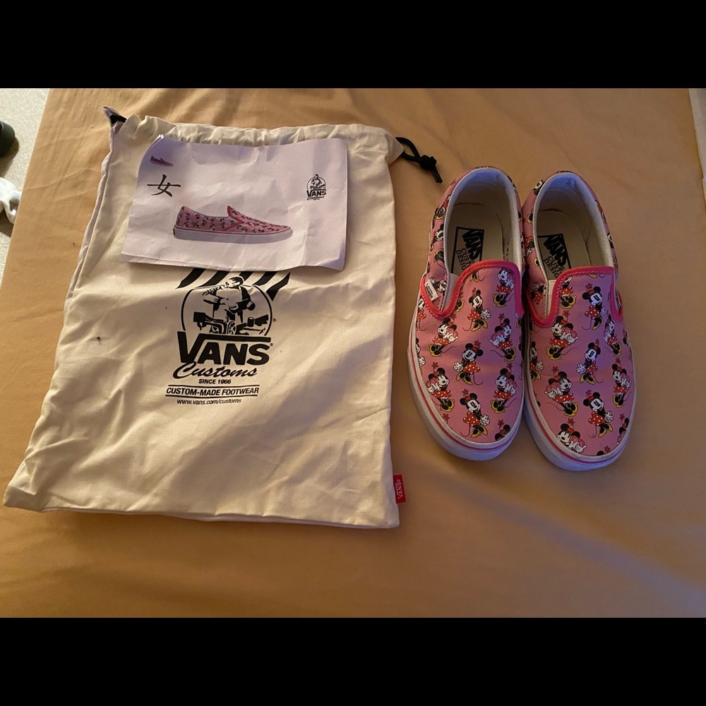 Vans Disney Custom Pink Slip On Women’s Sneakers with bag